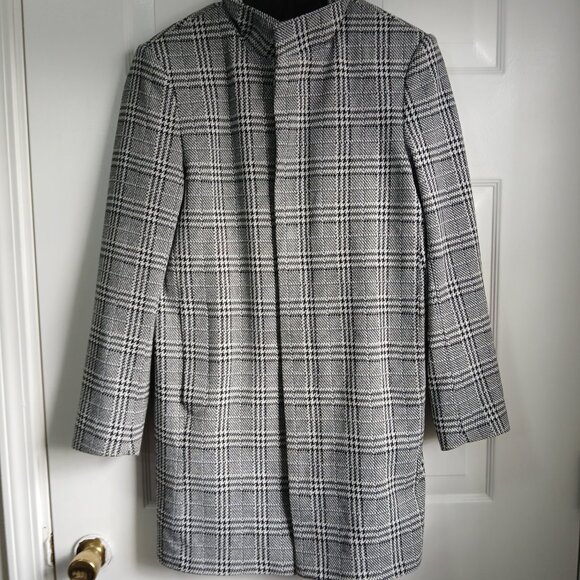 Zara Man Black and White Plaid Mid Length Trench Coat Size Medium - Picture 11 of 11